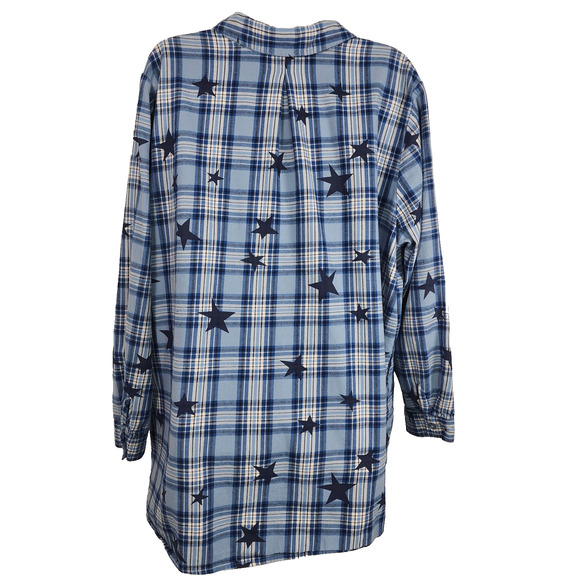 Joan Rivers Womens Celestial Plaid Flannel Shirt XL Star Print Chambray A464813 - Picture 2 of 11